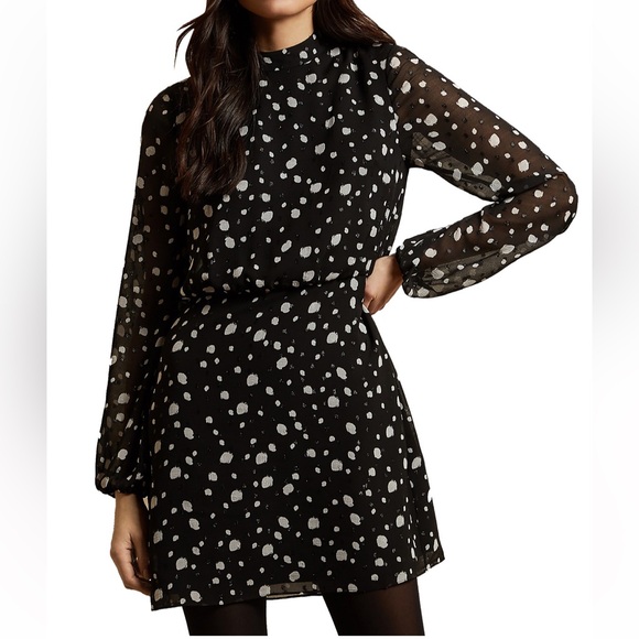 Ted Baker size 8 Floelle Dot Print Dress black and white - Picture 1 of 14